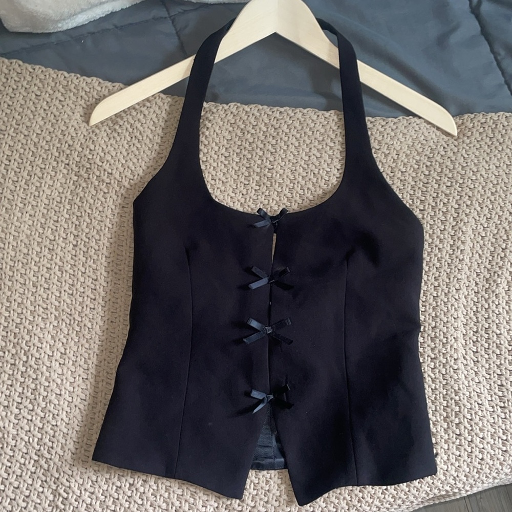 Zara Black Backless Tank Top with Tie Front